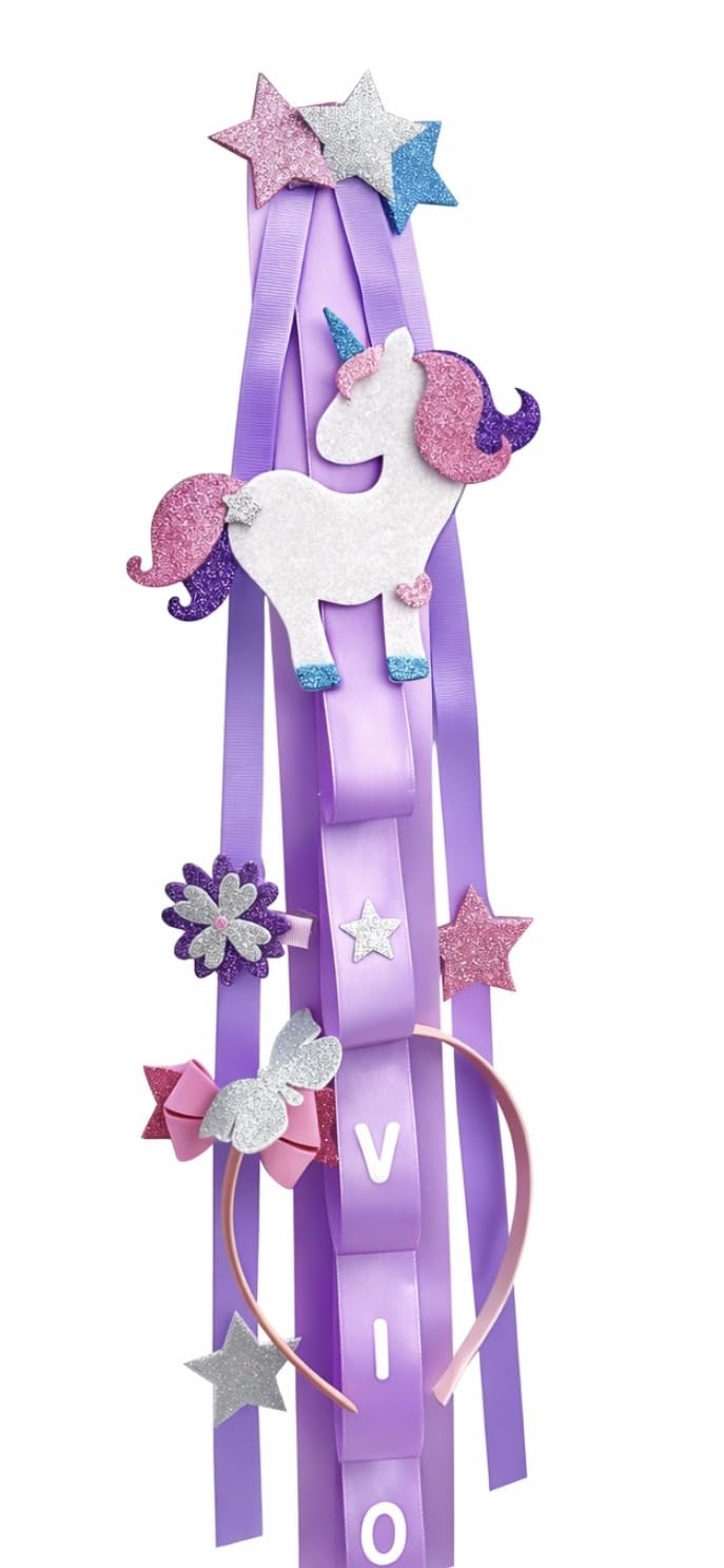 Generico TULLE E MERAVIGLIE Porta Cerchietti Bambina Unicorno Personalizzato con Nome Salvaspazio da Appendere in Cameretta Fatto a Mano in Italia Idea Regalo Compleanno Natale Nascita