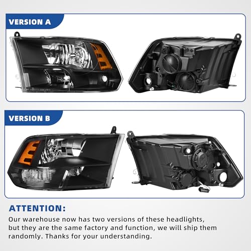 Image of OEDRO Headlight Assembly Replacement for 2009-2018 Dodge Ram 1500 /2010-2018 Ram 2500 3500 (Quad Models Only), Headlamp with Amber Reflector, Clear Lens Black Housing w /o bulbs, w /o wiring harness