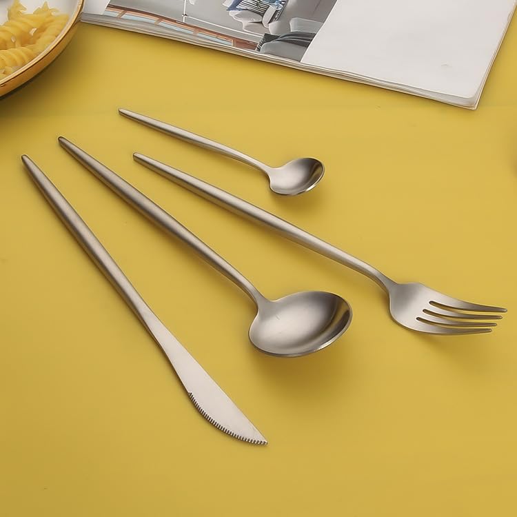 ONUIFIKE Silverware Set, 4/16/24/32/40/48 Pieces Stainless Steel Tableware Portuguese Knife, Fork And Spoon Set Steak Knife Fork Coffee Spoon, Home Cutlery Flatware Set(32 Piece set for 8)