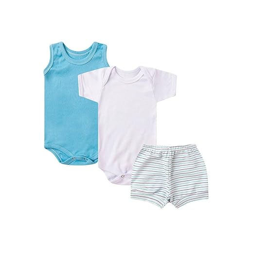 Kit Bebê (3 Peças) Body Regata, Body Manga Curta e Tapa Fralda (P/M/G)