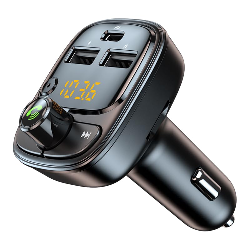 PD 30W Bluetooth 5.1 FM Transmitter Car Adapter,USB Car Charger, Wireless Radio MP3 Player, Receiver Hands Free Calling, Stereo Music Audio for Support TF Card, USB Disk