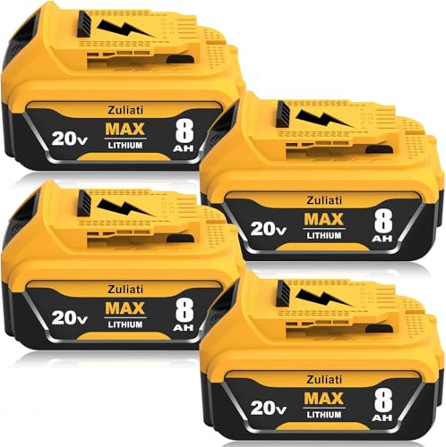 Zuliati DCB206 8.0Ah Replacement for Dewalt 20V Max Battery Compatible with Dewalt 20V Battery DCB206-2 DCB203 DCB201 DCB204 DCD985B DCD771C2 DCS355D1 Power Tools(Yellow-8.0Ah)