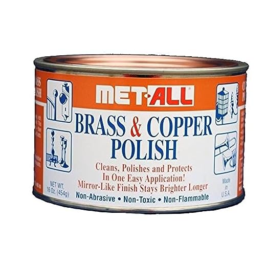 MET-ALL BC-10 Brass & Copper Polish 16oz Cleans, Polishes, Protect Oxidation & Tarnish Removal on Antiques, Rails, Ships, Elevators Leaving Protective Barrier + EXTRA LARGE Microfiber Polishing Cloth