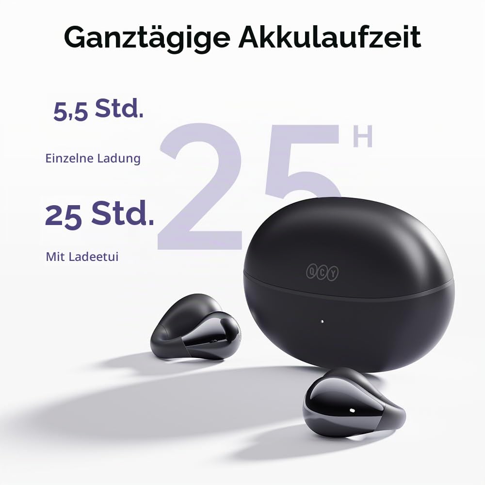 QCY Crossky C30 Open Ear Kopfhörer,Kabellose Bluetooth 5.4 Clip On Kopfhörer,4 Mikrofon ENC Geräuschunterdrückung,Stabiler Sitz,Dual-Connection,anpassbarer EQ,Sportkopfhörer