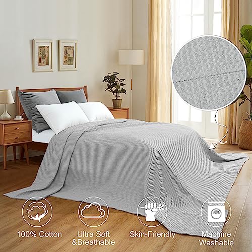 Image of PHF Pre-Washed Cotton Waffle Weave Family Blanket,Oversized King Size 120 inchx 120 inch-Snag Proof Lightweight Breathable, 10'x 10' Huge Extra Large Big-Elegant Aesthetic Home Decoration Gift, Light Grey | Pre-washed Natural Soft Cozy Lightweight Breathable, Textured Decorative Layer for Bed Guest Room, Machine Washable, Giftable