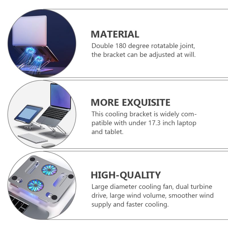 NUOBESTY Soporte Refrigerador PortáTil Ajustable con Doble Ventilador Turbina De Gran DiáMetro Y Base Ventilada para Laptop Y Tableta Compatible Enfriador USB para Juegos Y Uso Diario