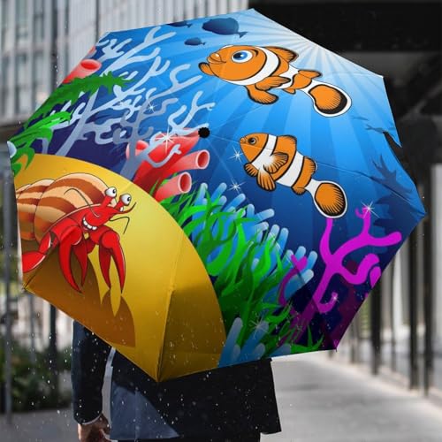 Parapluie pliant poisson automatique compact de voyage mixte - 6