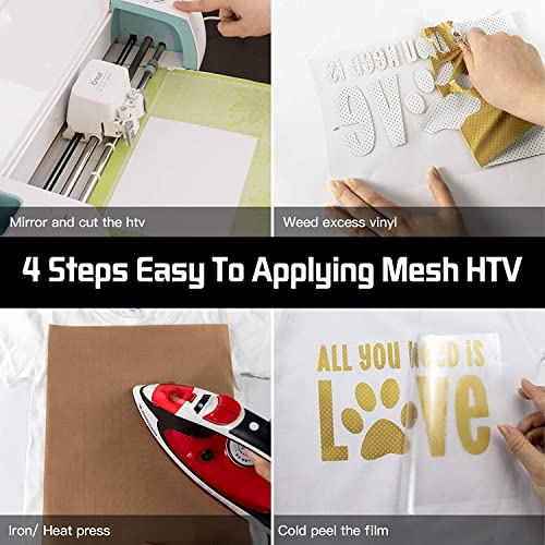 Htvront Mesh Heat Transfer Vinyl - 10 Pack 10" X 12" Iron On Vinyl For T-Shirt, 5 Assorted Colors Perforated Htv Vinyl For Cricut & Silhouette Cameo #TOP4