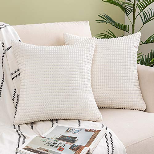 Woaboy 2 pièces Housses de Cousssin en Polyester Granulés Canapé Taie d'oreiller Granule Douce pour Maison Salon Chambre Lit Clic Clac 40x40cm Blanc Cover