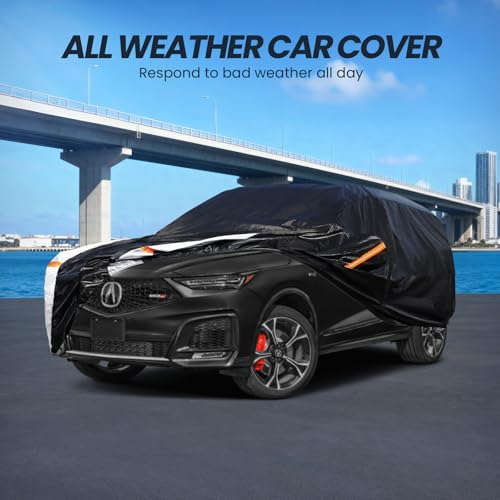 Image of Multi-Layer Car Cover Custom Fit for Acura MDX(2007-2026), 100% Waterproof All Weather for Automobiles, Gift with Towel, Heavy Duty Car Covers for Rain Sun UV Protection with Door Zipper