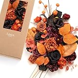 Ling's Moment Juego de cajas combinadas de flores artificiales y vegetación, decoración temática de Halloween para ramos de boda, centros de mesa de fiesta y arreglos florales (negro y naranja)