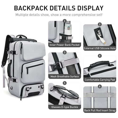 Mochila de viaje expandible para portátil para avión gris miniatura 5