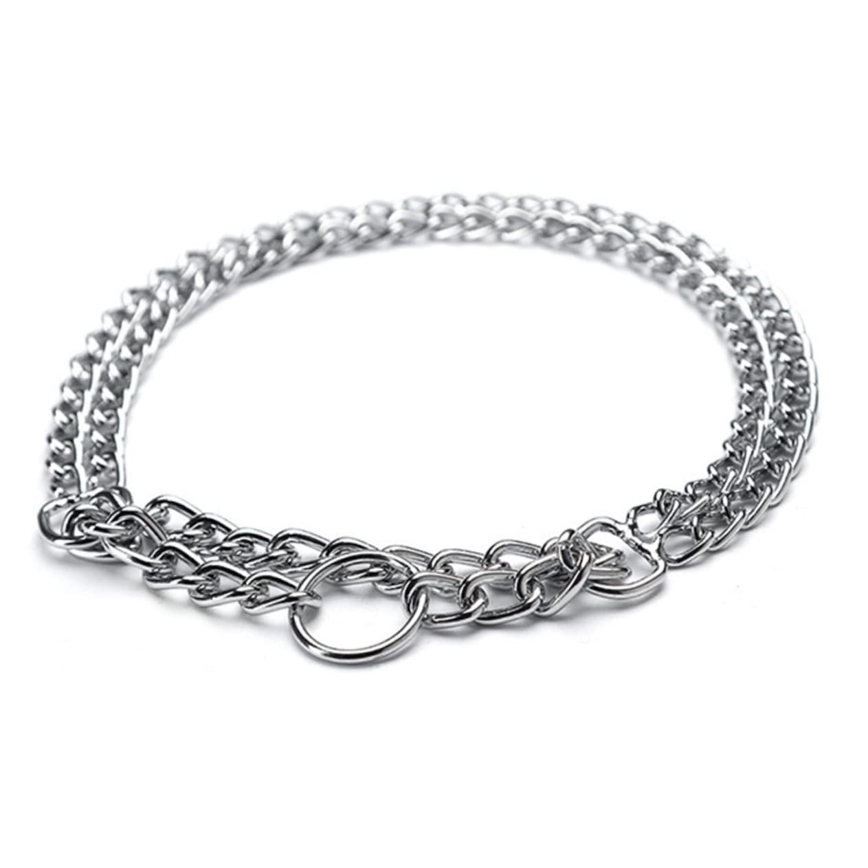 BESPORTBLE Sturdy Metal Chain Double Row for Dogs 2.0mm Silver Plated Pet Necklace Adjustable Length Sturdy Fade-Resistant