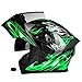 Produktbild QXFJ Full-Face Motorrad-Helm,Integral-Helm Motorradhelm Schnelle Schnalle DOT-Zertifizierung LüFtungsplanung Doppellinse Herausnehmbares Futter Schwarzer GrüNer Teufel RüCklicht