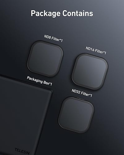 Miniatura 7 de TELESIN Paquete de 3 filtros de densidad neutra ND8 ND16 ND32 compatibles con GoPro Hero 11 Hero 10 Hero 9 negro, kit de filtro de lente protector