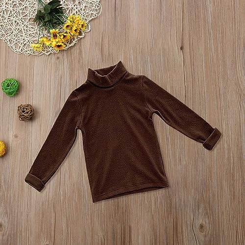 Betadog Girls Turtleneck Sweater Kids Casual Long Sleeve Pullover Tops Solid Baby Turtleneck Long (Coffee, 5-6 Years)2