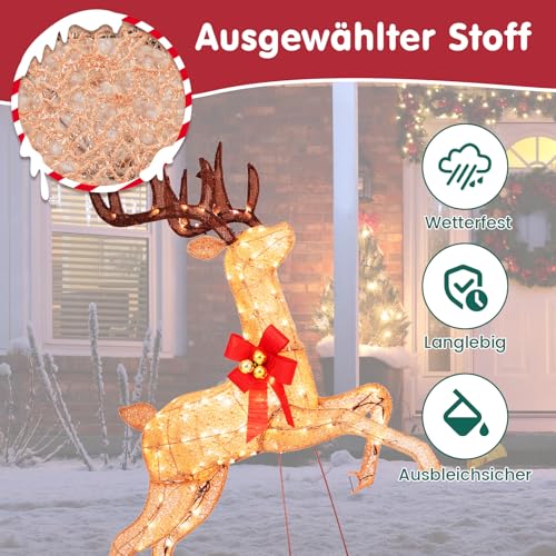 COSTWAY 3-teiliges LED Rentier Familie groß, beleuchtete Weihnachtsdeko XXL, Weihnachtsfigur mit 255 warmweißen Lichtern, Weihnachtsbeleuchtung, Weihnachtsdekoration für außen & innen – Bild 4