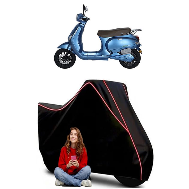 Image of Benling Aura BS6 Scooty Bike Cover Water Resistant Outdoor Use Universal Fit Scooters Motorcycles Heavy Duty UV Protection Dust Rain Scratch Resistant Elastic Bottom Black Blue Piping