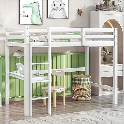 LifeSky Twin Loft Bed with Desk Cover