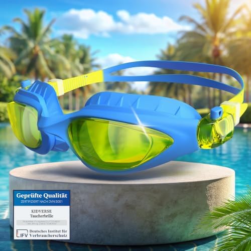 KIDVERSE Schwimmbrille Kinder - Bequeme Taucherbrille Kinder 3 Jahre bis 13 - Geprüfte Kinderschwimmbrille mit UV-Schutz & Antibeschlag Schutz - Schwimmbrille Mädchen & Jungen