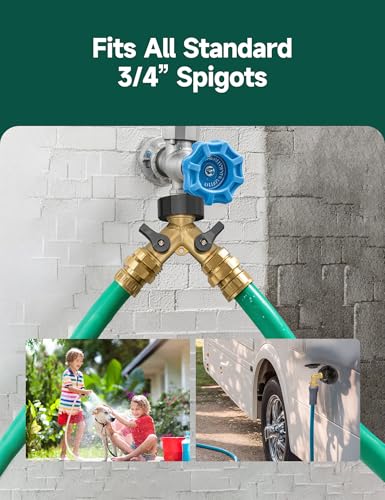 Image of STMOUTUO Heavy Duty Solid Brass RV Water Hose & Garden Hose Splitter - 3 /4 Inch 2-Way Y Connector with Double Shut Off Valves | Rust-Resistant, Zero Leak Design.