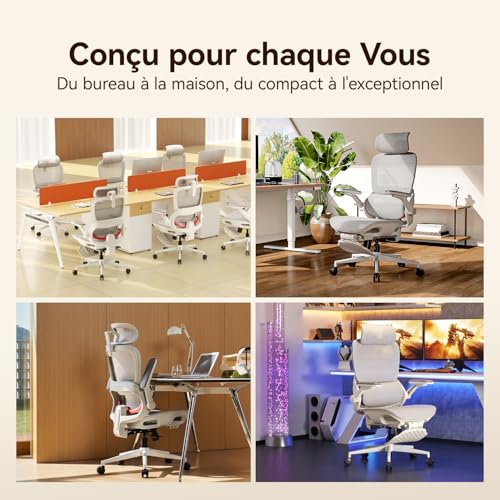 Image of SIHOO B100 Pro JT Ergonomic Office Chair, Breathable Mesh, 4D Lumbar Support, 3D Headrest, 4D Armrest, 90-135 Tilt, Grey /White (with Foot Rest)