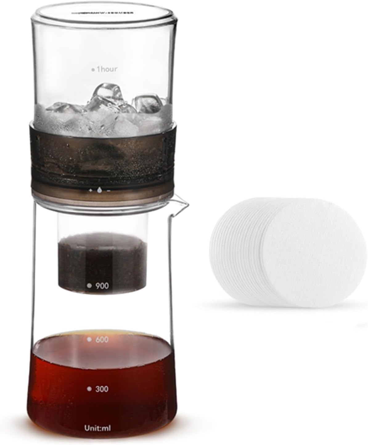 Ice Drip Coffee Maker, Drip Cold Brew Coffee Maker Machine, 600ml Large-capacity, Integrated Adjustment Chamber, 300-mesh Fine Filter, for Home and Office