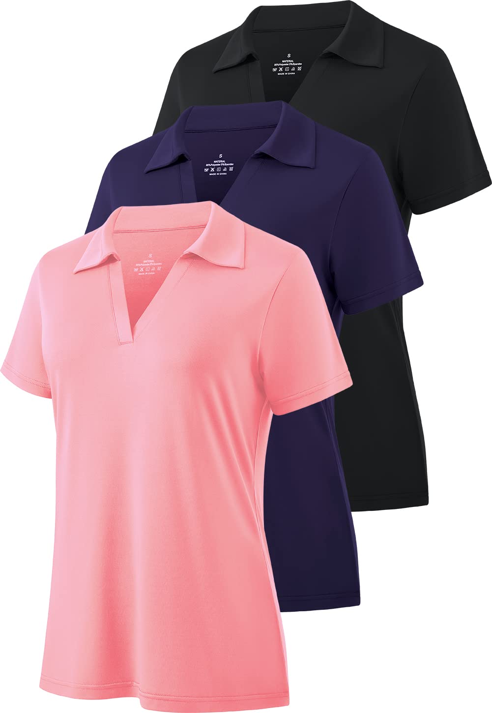 Ullnoy Women's Dry-fit Golf Polo Shirts Short Sleeve Shirts for Women V Neck Moisture Wicking Sports Tops Collar 1-3 Pack