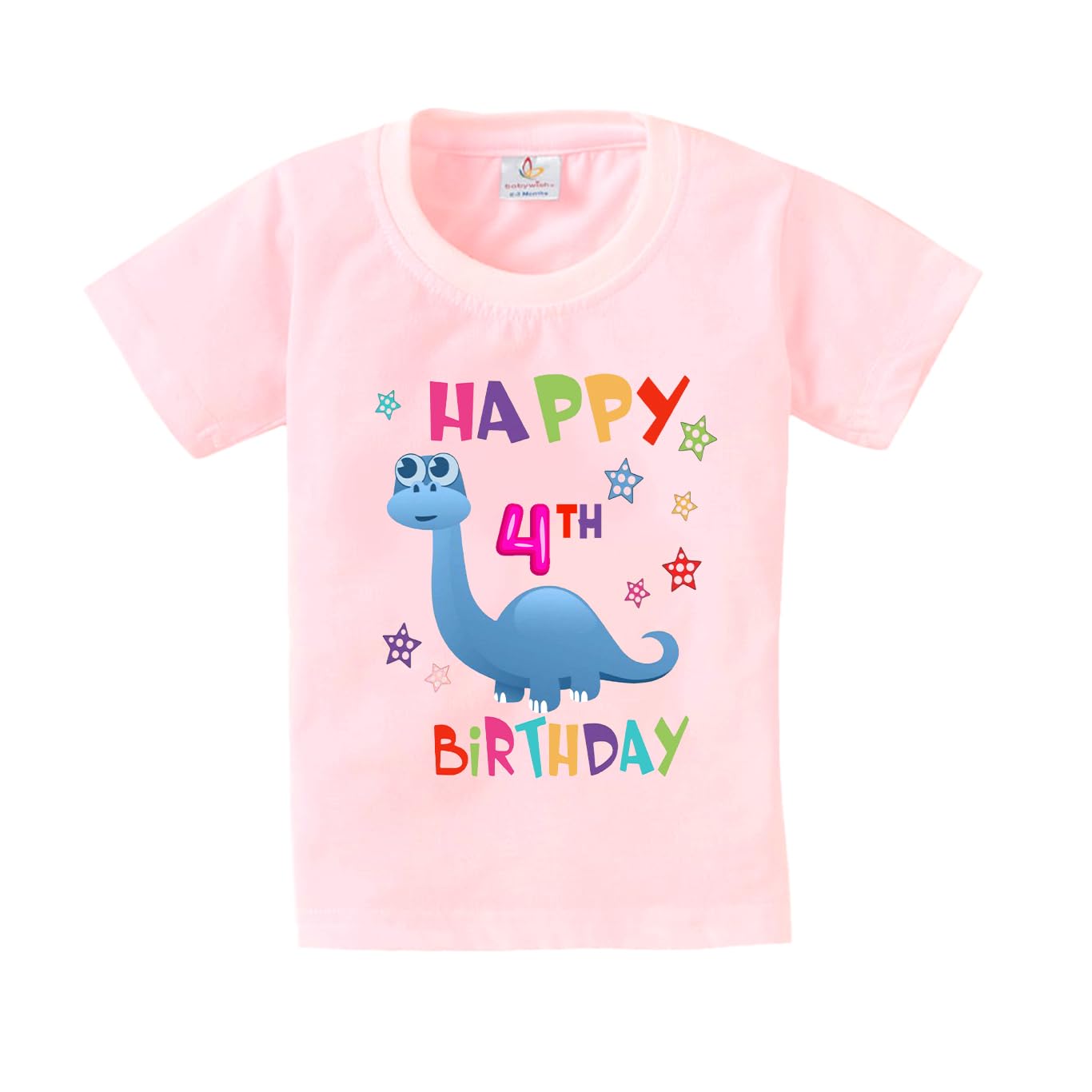 baby wish Birthday Milestone Dress for Boy’s and Girl’s Birthday Tshirt for Kids Happy Birthday T-Shirts Half Sleeve Celebration Birthday boy Girl T-Shirt Happy 4th Birthday Dino-Stars