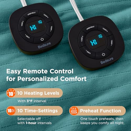 Image of Bedsure Electric Blanket Queen Size - Dual Control Heated Blanket Queen, Fast Heating with 10 Time Settings & 10 Heat Settings, Warm Gifts for Women Grandma (84x90 inches, Teal)