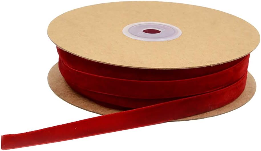 1cm 20 Meters Christmas Velvet Ribbon Single Face Ribbon for Xmas Wedding Wrapping Crafts Decoration Favors Red