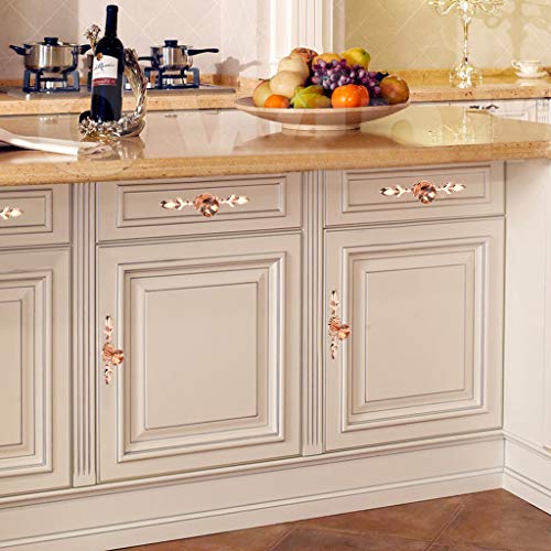 Sumnacon 5 Pcs 6.7 Inch Crystal Drawer Dresser Knobs - Diamond Cabinet Cupboard Door Knobs with Plates, Decorative Closet Wardrobe Pull Handles with Screws for Home Office Decor, Rose Gold - Image 2