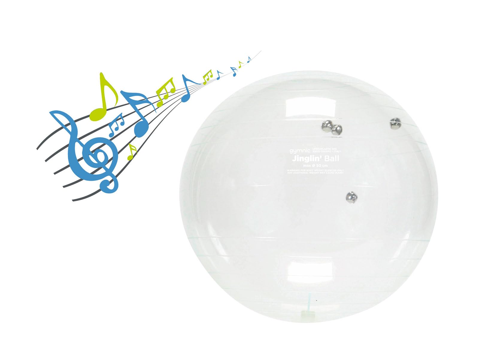 GYMNIC Jinglin’ Ball Palla sonora trasparente Ø 50 cm con campanellini interni, strumento terapeutico e ludico per sviluppare percezione, coordinazione e movimento