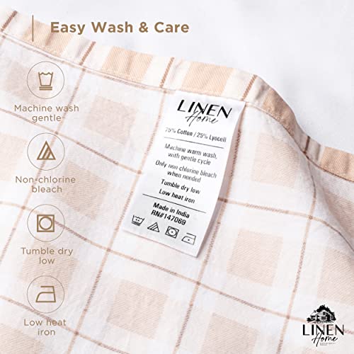 Image of Linen Home Cotton Lyocell Blend Percale Sheet Set Queen Size - 4 Piece Deep Pocket Bedding, Pre-Washed & Shrunk, Crisp Cooling Fabric, Fade-Resistant, Hotel Luxury, Wrinkle-Free - Checks Yellow