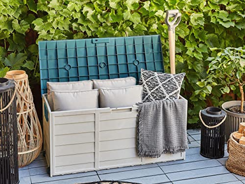 Beliani Auflagenbox aus Kunststoff beige/grün Gartentruhe Outdoor Kissenbox Locarno – Bild 2