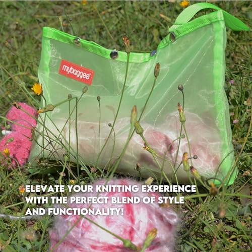 Image of Medium 4 Snaps Mesh Travel Knitting Bag with Snap Opening, Lightweight Nylon Storage Pouch for Yarns, Needles and Accessories (Green)