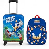 AI ACCESSORY INNOVATIONS Sonic the Hedgehog Kids Luggage and Backpack Set - 18\" Luggage Suitcase With Wheels, 13.75\" Backpack