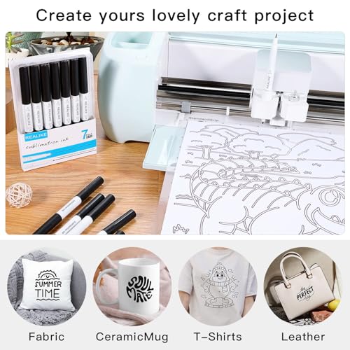 Image of REALIKE Dual Tip Infusible Pens Compatible with Cricut Maker 3 /Maker 4 /Maker /Explore 3 /4 /5 /Air 2 /Air, Black Pens Set of 7 Pack Sublimation Markers for Cricut Mug Press /Heat Press (0.4 Tip & 1.0 Tip)