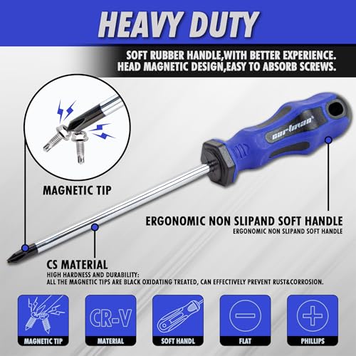CARTMAN 10-Piece Magnetic Screwdriver Set 6 Phillips and 4 Flat, Professional Cushion Grip Hand Tools Set - Thumbnail 2