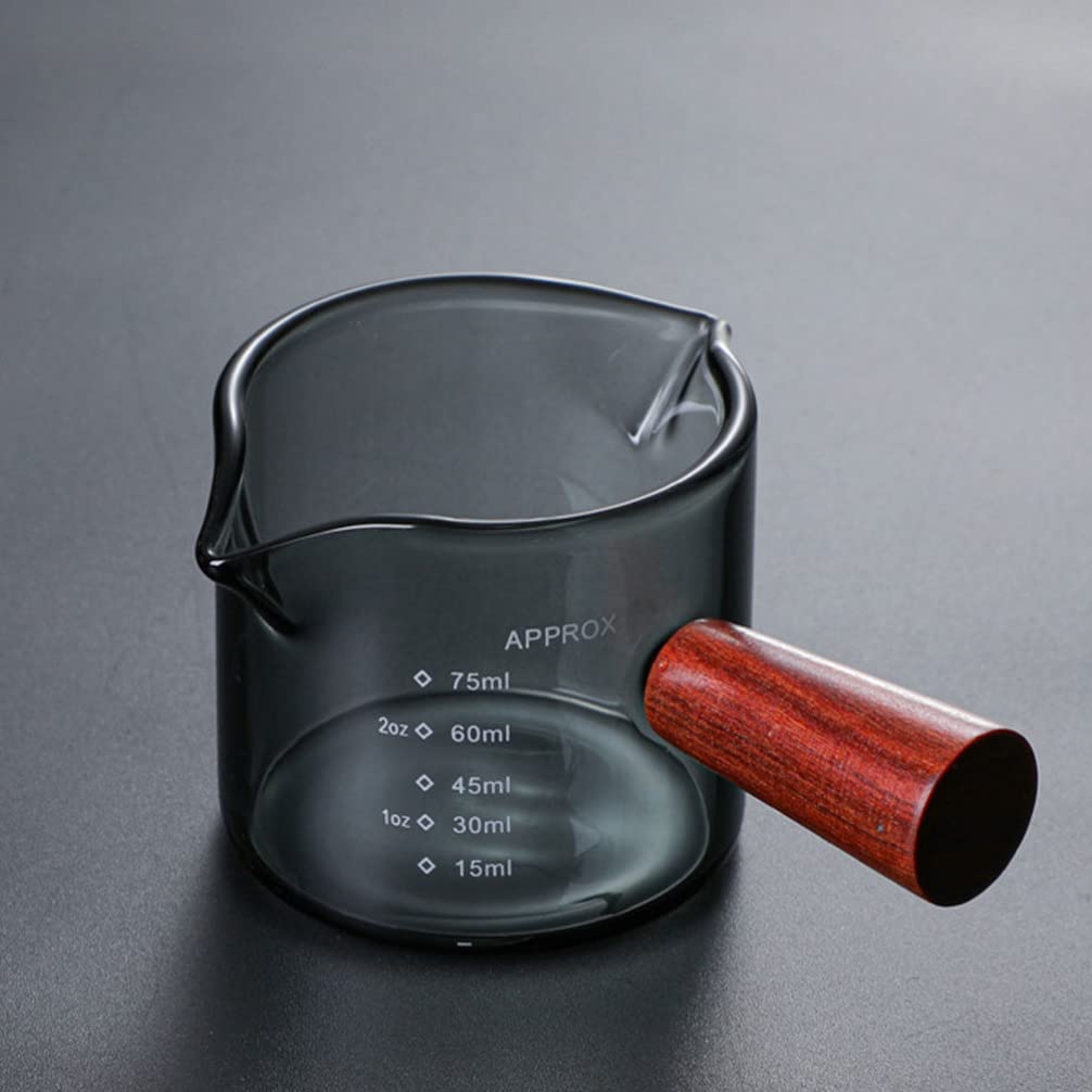 Vasos de de doble boca, triple jarra de leche, vaso de café expreso con mango de madera, mini taza de vidrio de leche, taza de medición para café, café espresso de 75 ml