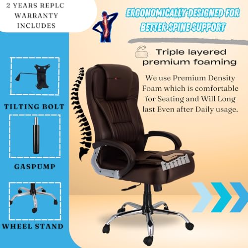 Image of NEWTURN� Dragon High Back Premium Leatherette Soft Double Cushioned Work from Home /Office /Desk /Computer revolving Chair with Heavy Duty Metal Wheel Base & 3 Yrs Parts replc. wty