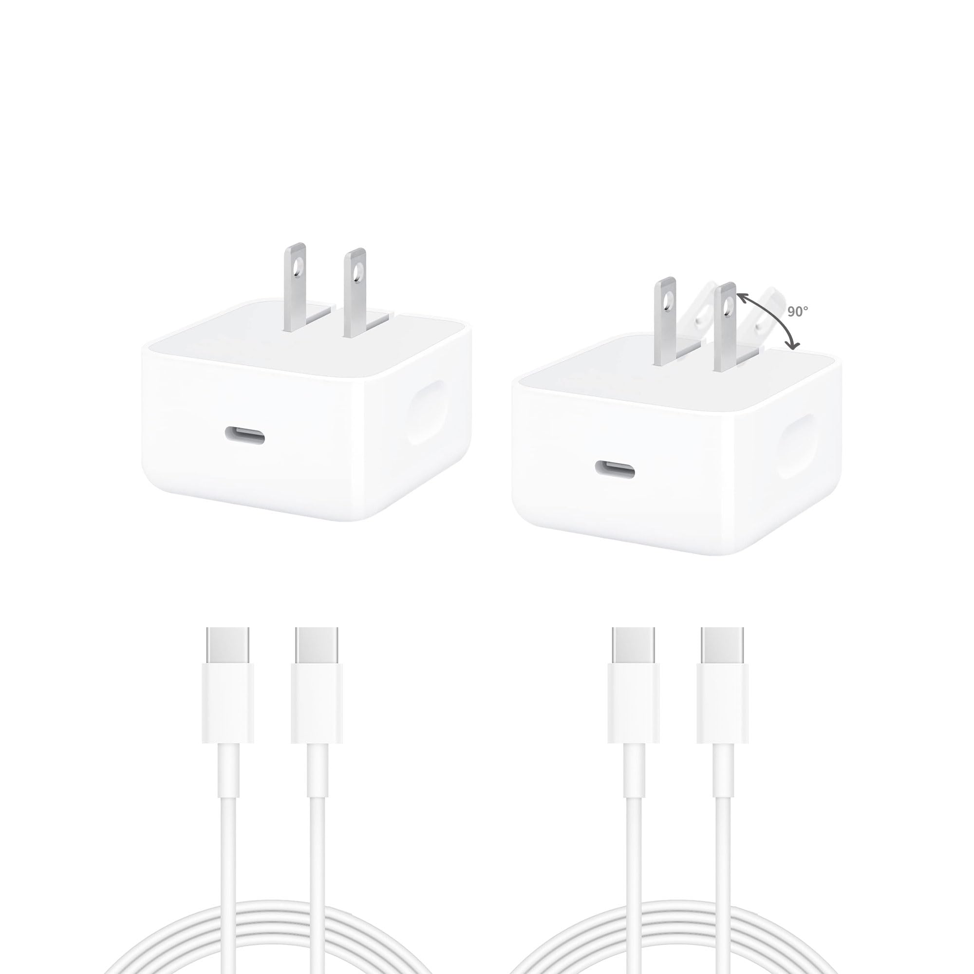 Photo 1 of 2-Pack USB-C Fast Charger for iPhone 17, Wall Charger, Comes with a 4-Foot Type-C Charging Cable, Compatible with iPhone 17/16/16 Plus/16 Pro/16 Pro Max/iPhone 15/15 Pro Max/iPad Pro/AirPods.
