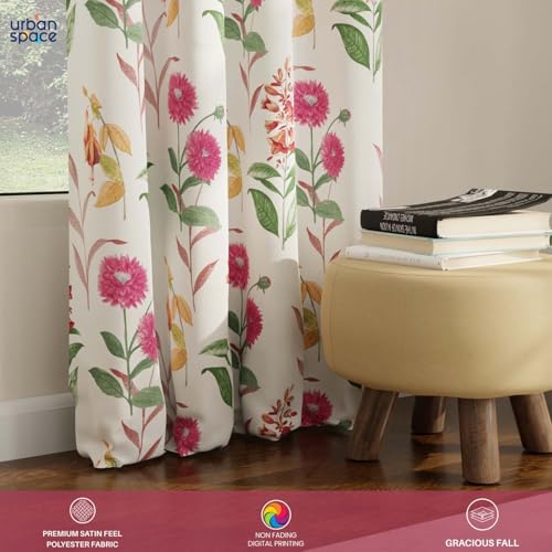 Image of Urban Space Blackout Curtains 7 Ft Set of 2 for Door, Digital Printed Curtains with Eyelets, 80-85% Room Darkening Curtains for Living Room, Tieback Included (Cone Flower - Pink, Door 7 ft Length)