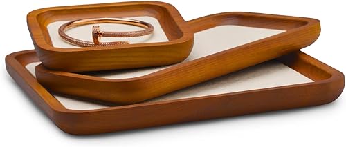 Miniatura 6 de Oirlv Bandeja de exhibición de joyas de madera maciza Bandeja pequeña para joyas, anillos, aretes, pulseras, collar, organizador (pequeño, blanco