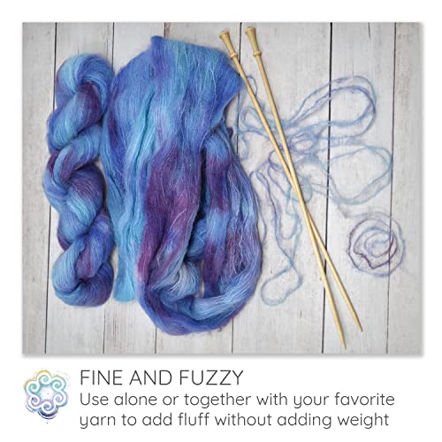 Living Dreams Suri Sensation. Non-Itchy, Super-Soft Brushed Suri Alpaca Lace Yarn. Usa Hand Dyed. 1 Skein, Bluebells #TOP3