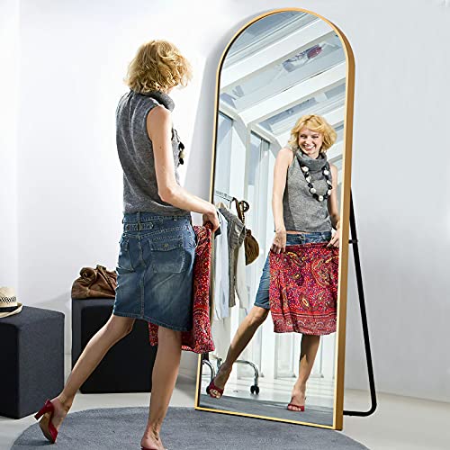 Image of NeuType 71 inchx28 inch Arched Full Length Mirror Large Arched Mirror Floor Mirror with Stand Large Bedroom Mirror Standing or Leaning Against Wall Aluminum Alloy Frame Dressing Mirror, Gold