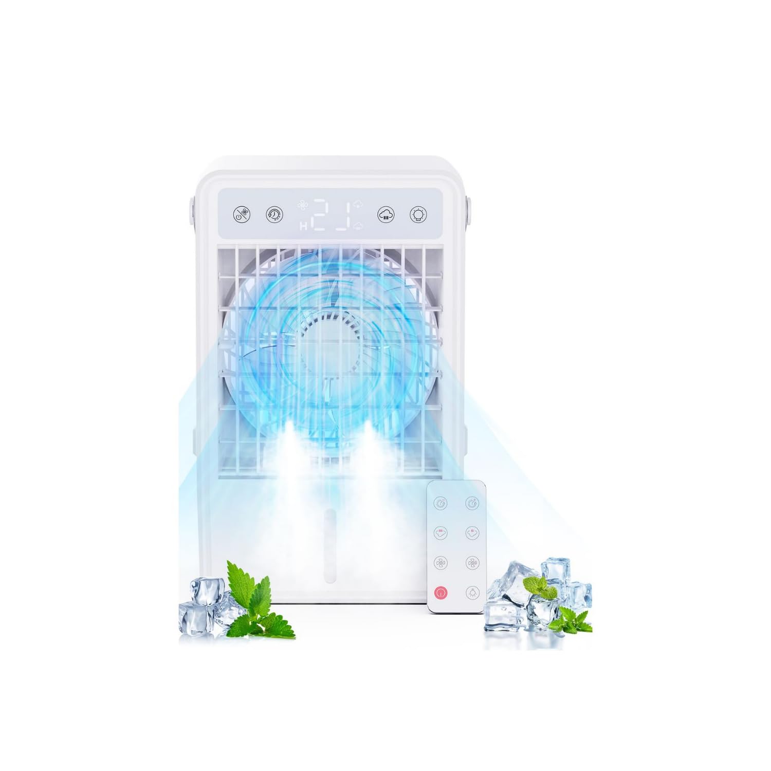 Climatiseur Portable Silencieux 1500ML | Climatiseur Mobile avec Télécommande | Refroidisseur d'Air Compatible USB | 5 Vitesses & 3 Modes | Minuterie 2-10H | Lumière Colorée - Idéal pour Maison/Bureau
