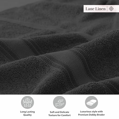Image of LANE LINEN 100% Cotton Bath Towels 4 Pack (30 inchx60 inch) - Zero Twist, Mercerized Cotton Large Towel Set for Bathroom - Quick Dry, Soft & Absorbent Large Bath Towel Set - Oeko Tex Certified - Black Towels