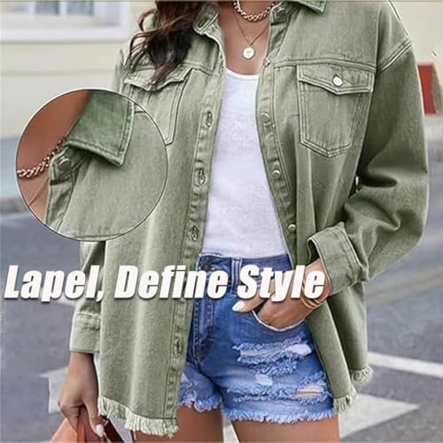 Symtmetry New Washed Denim Shirt Jactet for Women, 2025 Women's Casual Denim Button Down Distressed Jacket Fall Outfits4