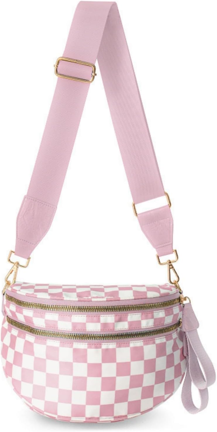 Emmafy GoFree - The Roomiest Crossbody Purse for Women, Checkered Nylon Bag, Travel Hobo & Bum Bag, Lightweight & Spacious